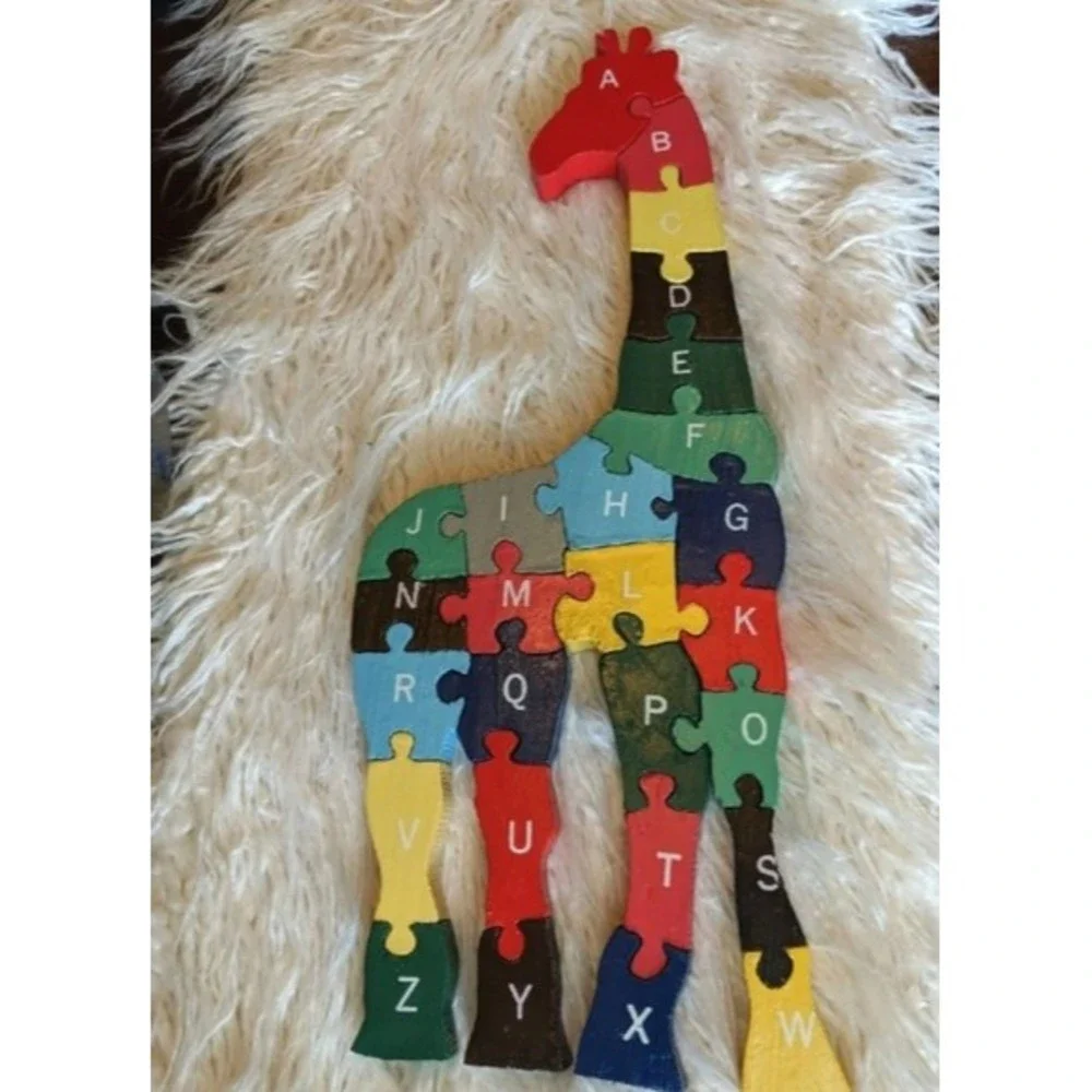Alphabet Giraffe Wooden Puzzle Toddler Toy early 1990s vintage